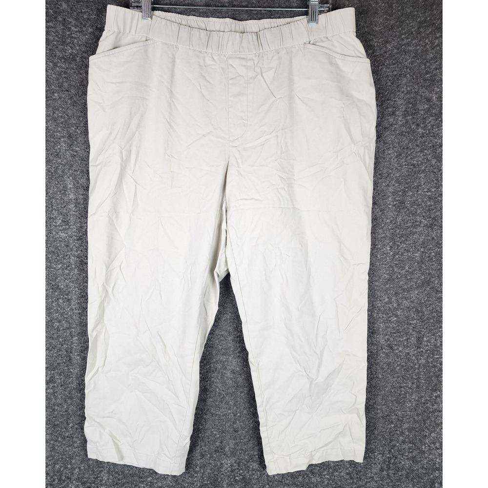 Lands End Crop Pants Womens 16W Mid Rise Khaki Elastic Waist EUC